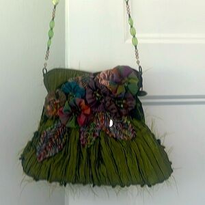 GORGEOUS! One of a kind Mary Frances artisanal silk  bag delicate beading work